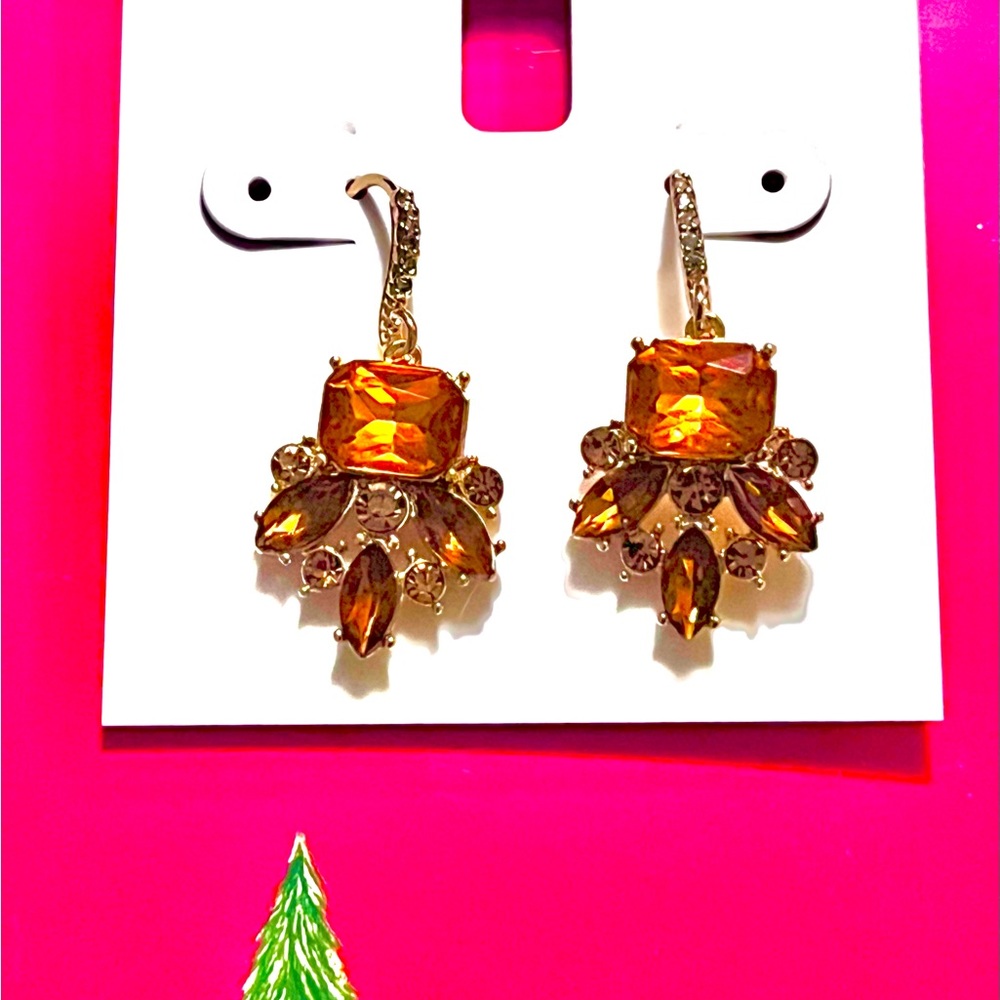 A Glowing Hue Runs Through These Golden Color Crystal and Stone hanging earrings